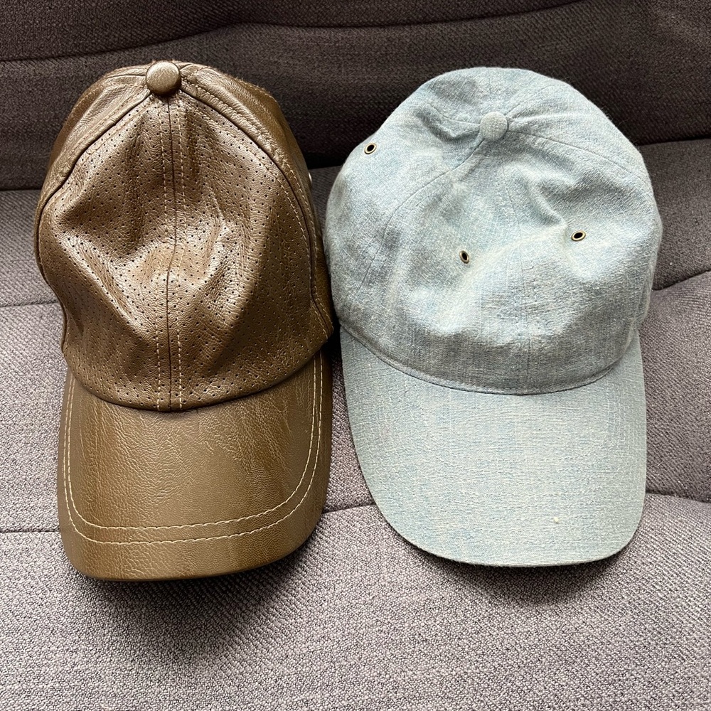 Leather and denim baseball cap duo